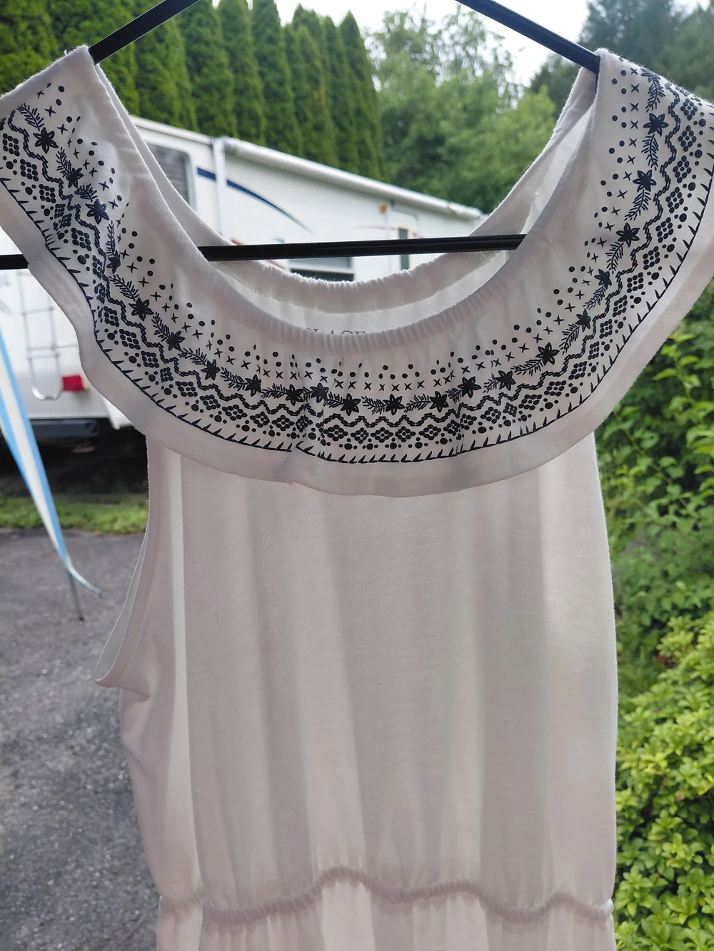 Children's Place White Dress with Navy Embroidered Floral Yoke